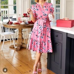 NWOT Draper James Pink Floral Button Tiered Midi Shirt Dress Reese Witherspoon